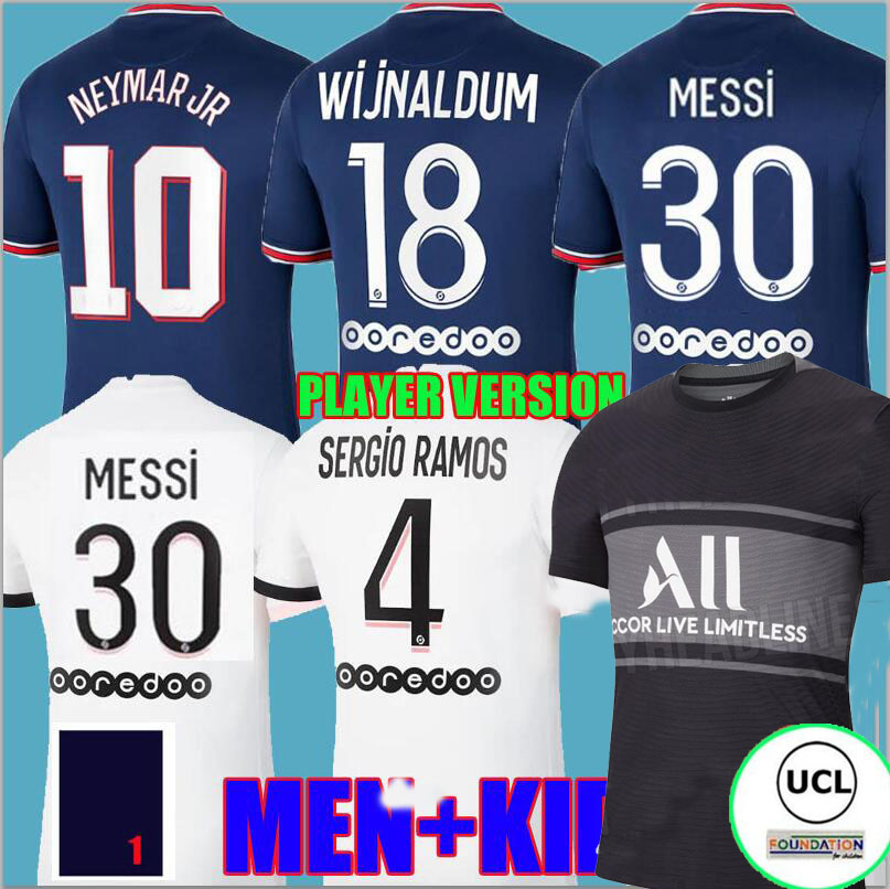 

Player version MESSI 30 SERGIO RAMOS PSGMaillots Soccer Jerseys THIRD 3RD long sleeve MBAPPE HAKIMI JR 21 22 de football shirt 2021 2022 MARQUINHOS, Home long sleeve