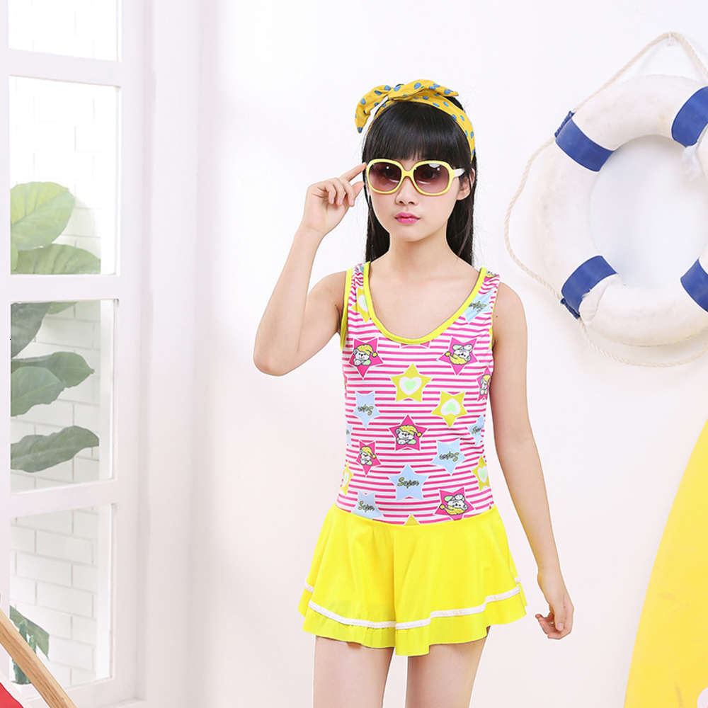 

Children's suit Love of dripping water Zhongda children's stripe printed one-piece swimsuit for girls, Black