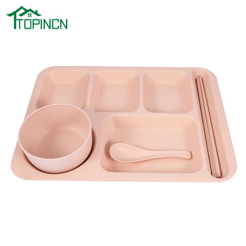 

In 1 Wheat Straw Flateware Tableware Set Divided Dinnerware For Students Canteen Dining Hall Flatware Sets