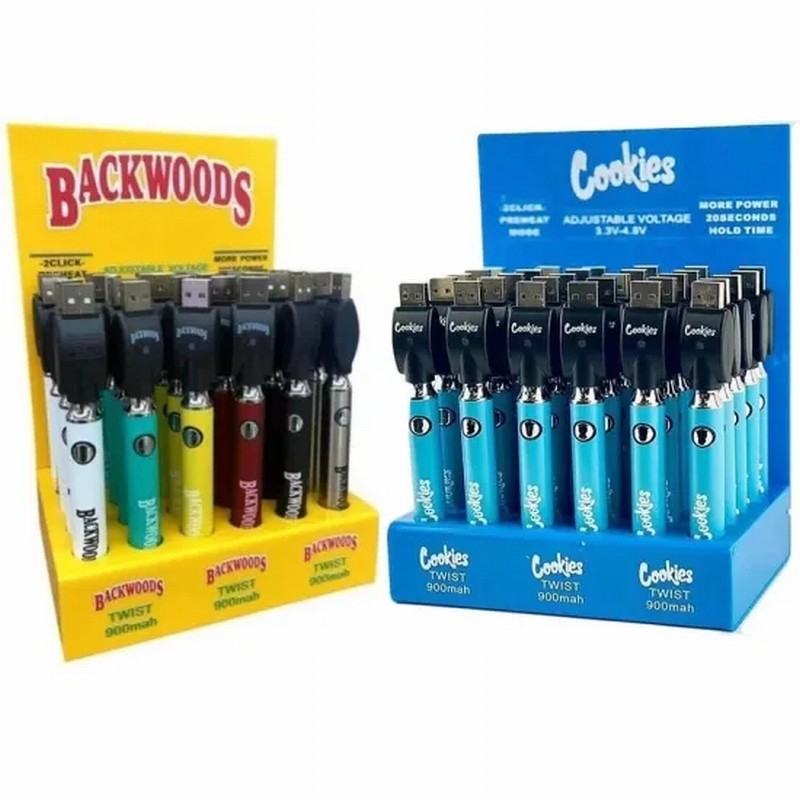 

Cookies Backwoods Law E Cigarette 900mah Battery Bottom Spinner 3.3-4.8V Preheat Vape Pen With USB Charger 30pcs Display