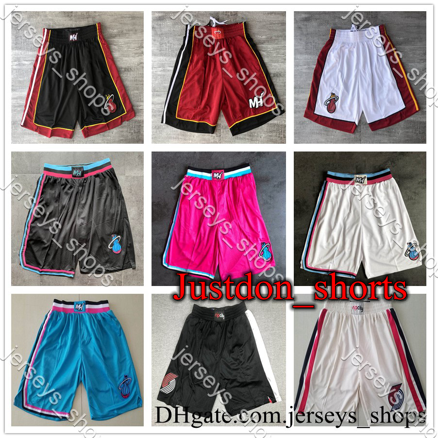 

Mens Trail Blazers Heat Shorts Retro Clyde Drexler Dwyane Wade Herro Stitched Hardwoods Classics Blue Sky Basketball Shorts, Black;red