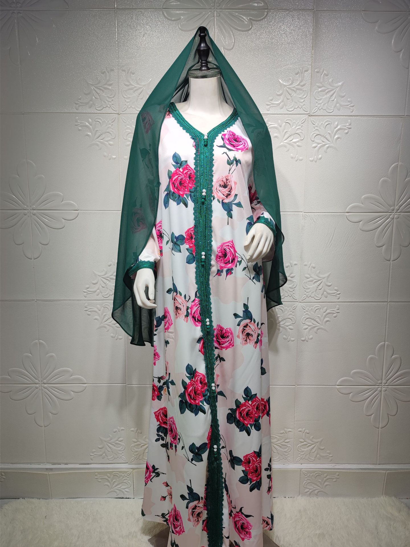 

Turkye Arabic Muslim Dress Women Flower Elegant India Pakistan Moroccan Kaftan Jubah Hijab Abayas Robe Dubai Islamic Clothing