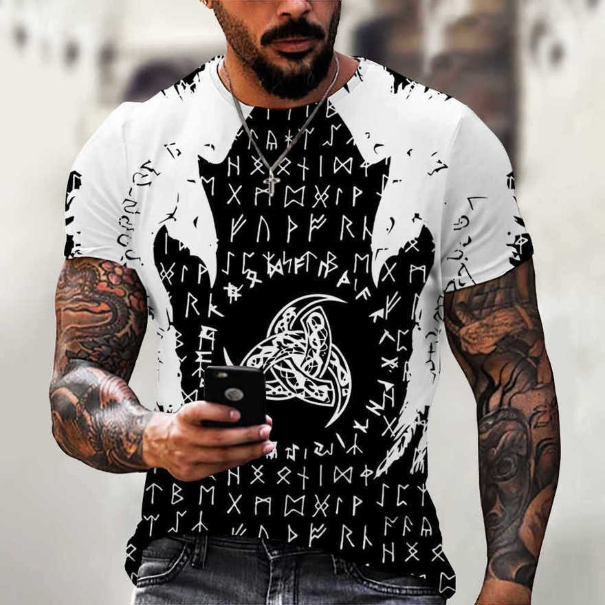 

2021 summer new fashion men's street hip hop viking novel pattern 3d digital print short sven0le, White;black