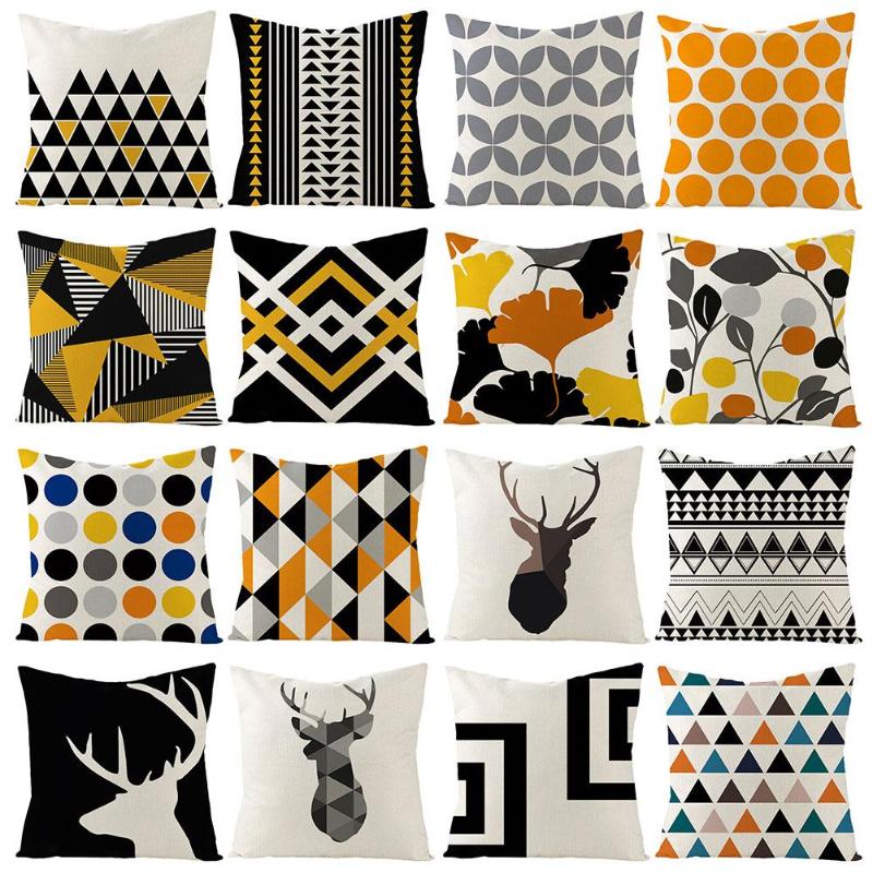 

Pillow Case 45*45cm 4Pcs Linen Deer Geometric Pattern Throw Cover Cushion Decorative Living Room Car Home Decor