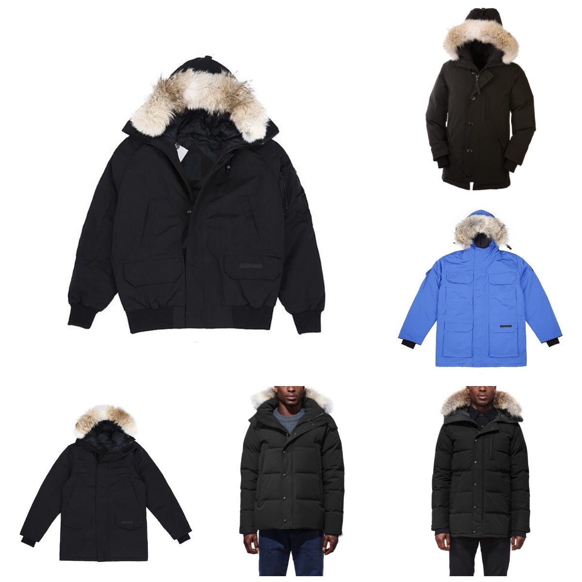 

French Winter Men Down Jackets Thicken Wolf Fur Fluffy hoodie hoodies Zippers Coat Manteau Outdoor Clssic Good Quality Male Windproof Warm Parkas Size XS- E0903, Dustbag