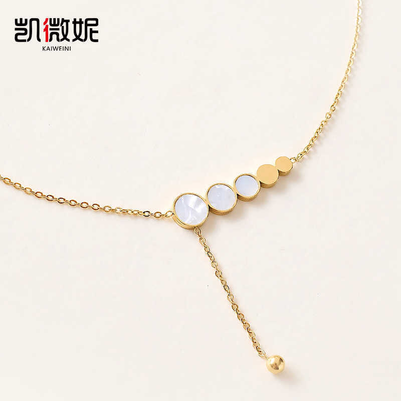 

Korean white Fritillaria Necklace women's clavicle chain short titanium steel plated 18k rose gold temperament simple neck chain factory, Silver