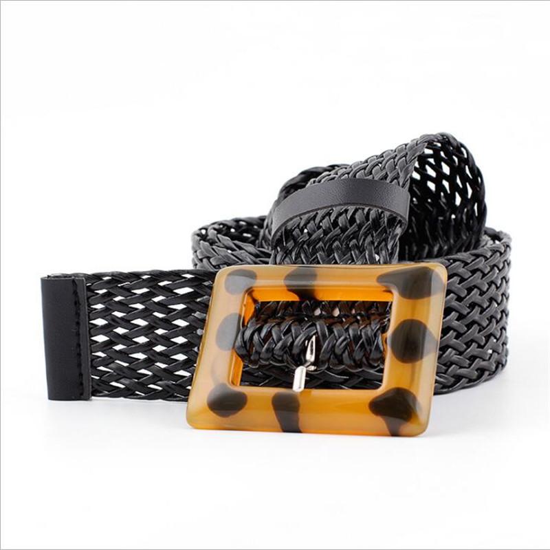 

Belts Design Laides Wide Black Brown Leather Braided Belt Female Leopard Buckle For Women Dress Coats Knitted Cinturon Mujer