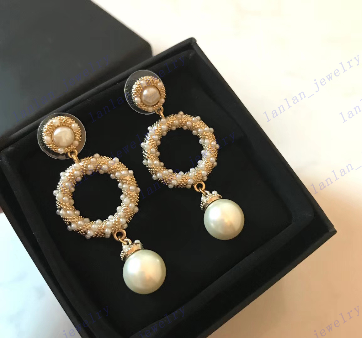 

L0-50 Stud Designer Earrings Classic Double Letter Logo Hemp Pearl Earring Fashion Luxury, Golden;silver