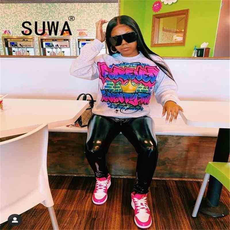 

Classic Round Neck Pullover Retro Top Colorful Printed Long Sleeve Fall Winter Sweatshirt Women Clothing Wholesale Plus Size 4XL 210525, Multi