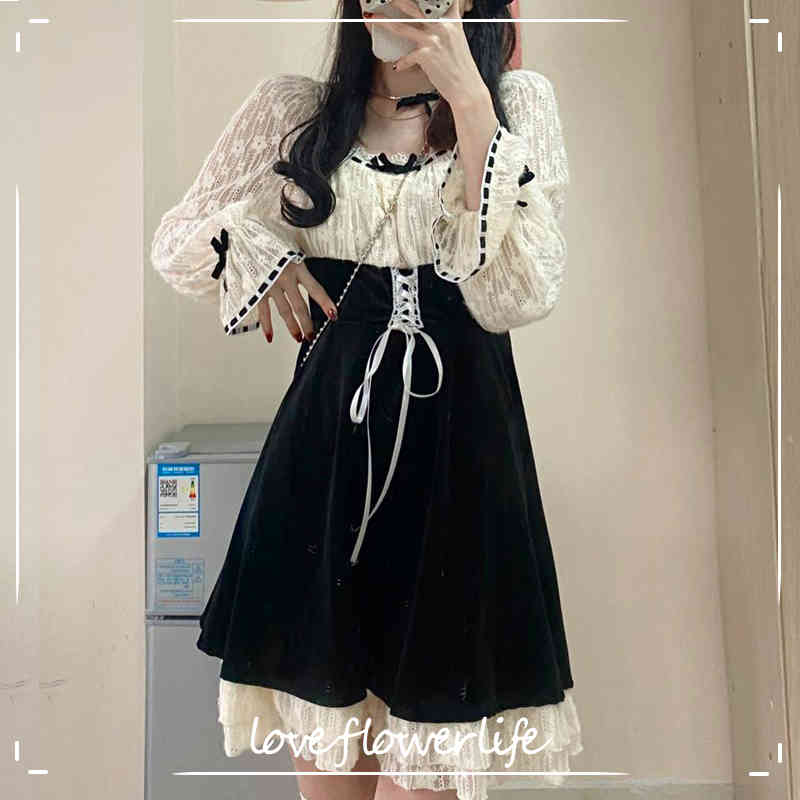 

Spring Elegant Vintage Dress Women Square Collar Lace Sweet Dress Korean Evening Party Retro Mini Dress Female 210521, As picture