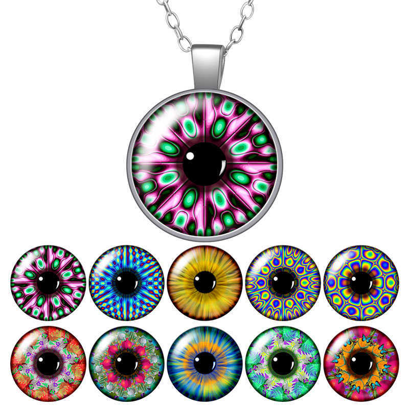 

Beauty Magical Colorful Eye Round Pendant Necklace 25mm Glass Cabochon Silver Color/crystal Jewelry Women Birthday Gift 50cm