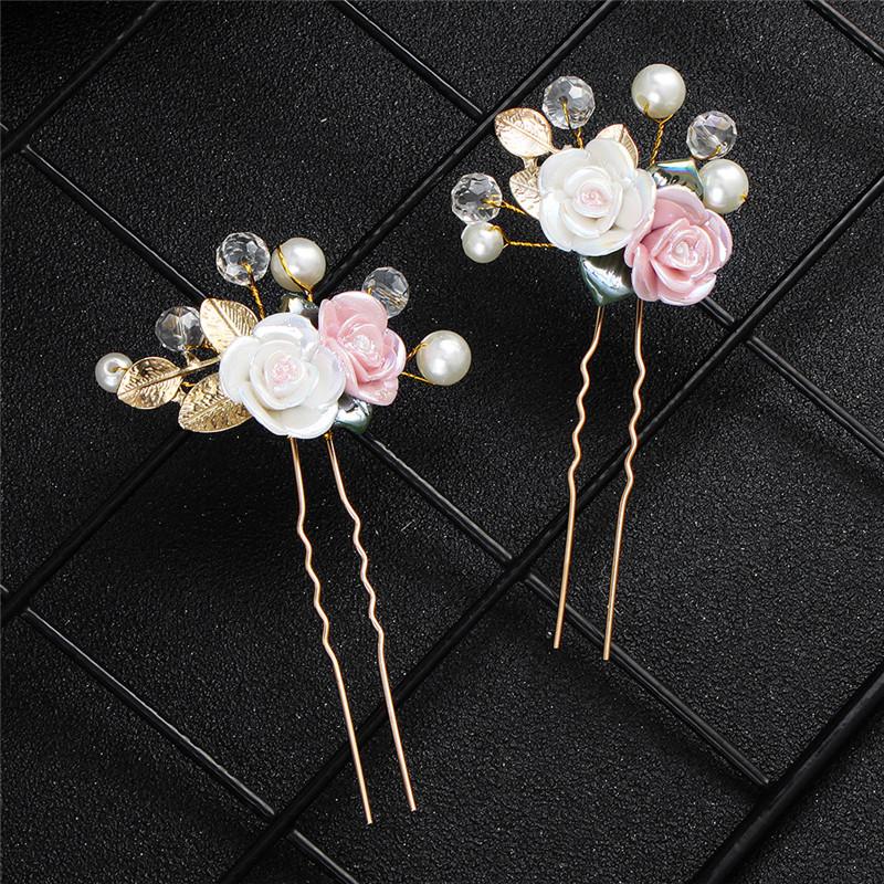 

Hair Clips & Barrettes Vintage Bridal Crystal Pearl Beaded Flower Hairpins Leaf Pin Wedding Jewelry Headpiece Ornaments For Girl Kids Gift, Golden;silver