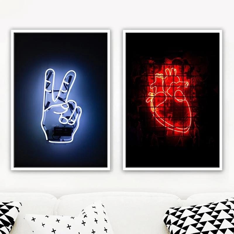 

Paintings Canvas Painting Posters Bar Decoration Poster Neon Victory Heart Hi Modern Picture Wall Art Prints Home Decor Mural Framed