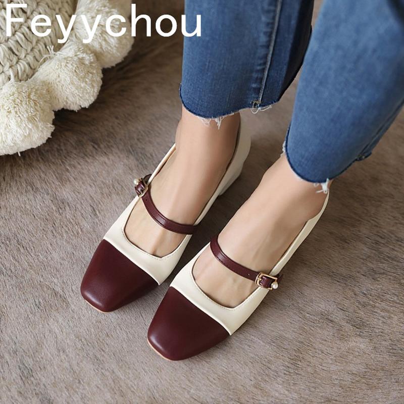 

Dress Shoes Women's Pumps High Heel Spring Autumn Square Toe Buckle Basic Pu Mixed-colors 2021 Sexy Fashion Casual Apricot Brown, Black