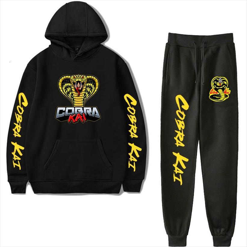 

fashion cobra kai hoodies men tracksuit trousers 2pc set women casual sets hooded pullover long pants outfit, Gray