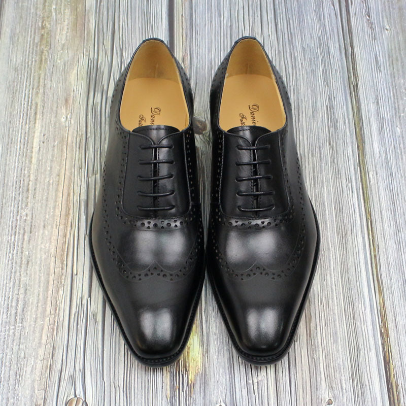 

dress shoes autumn itailian style of men dressed in genuine leather shoes oxfords brogue toe-pointing lace to business office formal w28z, Black