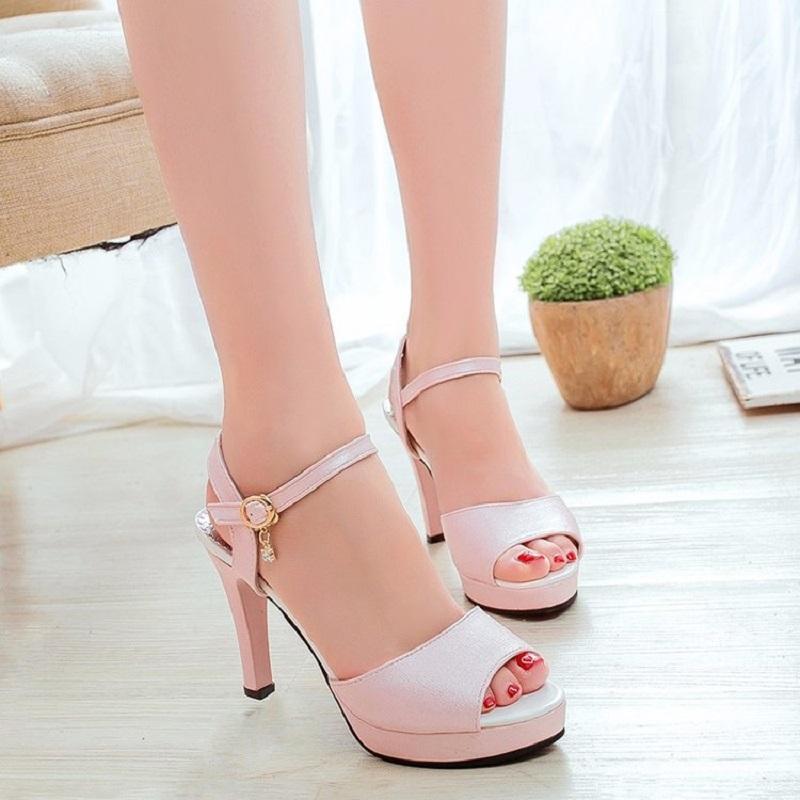 

Sandals Ummer Trend Elegant Stiletto Waterproof Platform Ladies Fish Mouth One Word Buckle Open Toe High Heels., Black