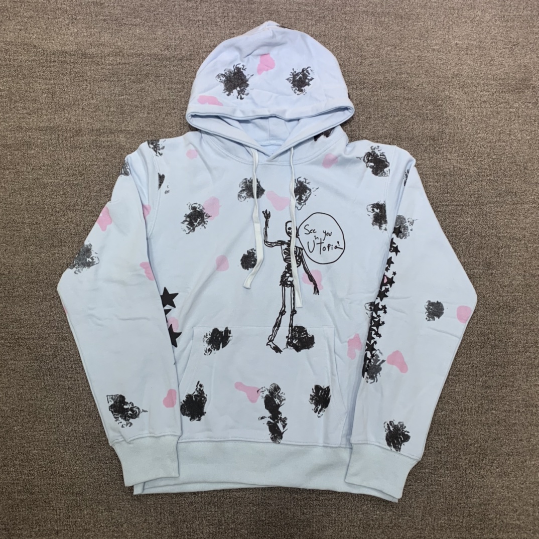 Men Hoodie Sky Blue Full Printed Designer Hoodies Sweatshirts Fleece Men's Women Fashion Hip Hop Tops Real Pics