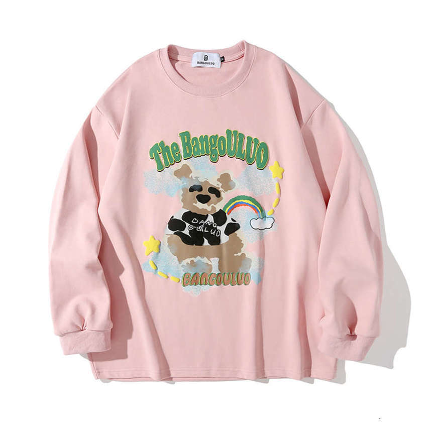

Bangouluo autumn men's T-shirt long sleeve rainbow bear print thin Terry small sweater couple's wear, Black