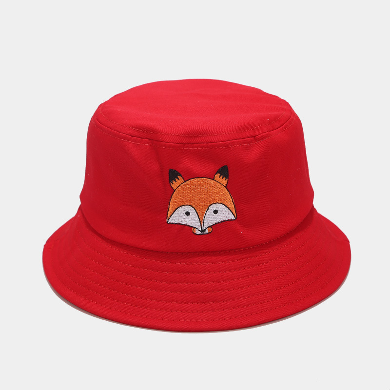 

LDSLYJR Cotton fox cartoon embroidery Bucket Hat Fashion Joker Outdoor Travel Sun Cap For Men And Women retail wholesale 52, Blue;gray