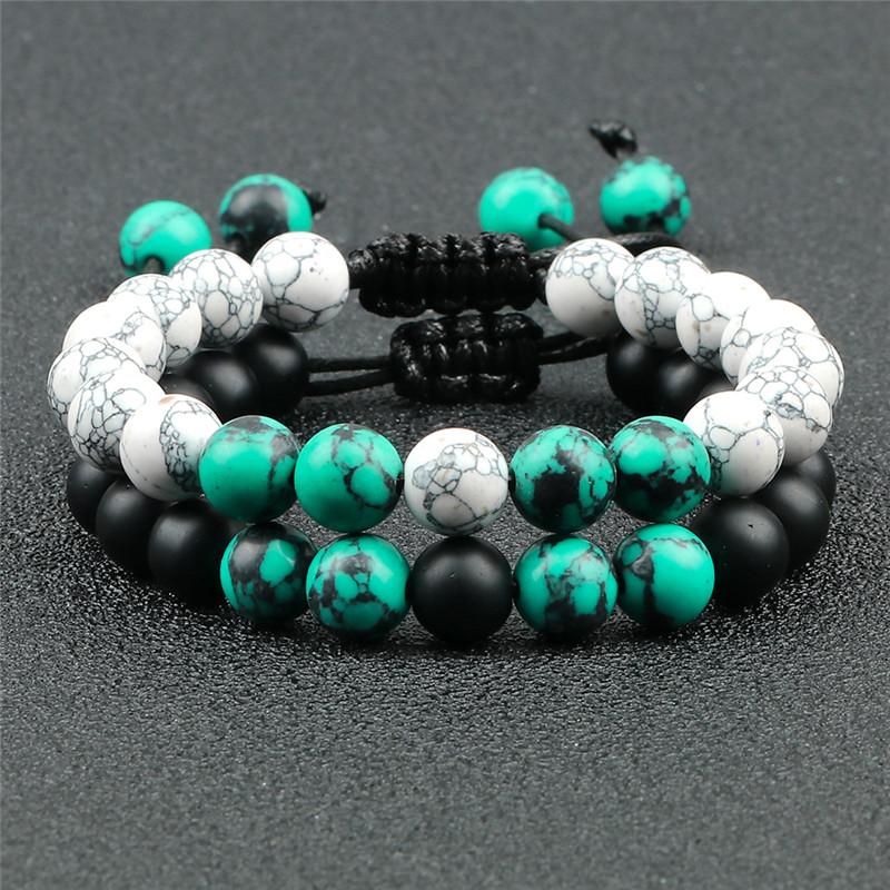 

Beaded, Strands Couples Distance 8mm Blue Turquoises Onyx Stone Beaded Bracelets Men Tibetan Buddha Chakra Bracelet Bangle Fashion Women Jew