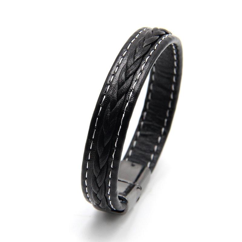 

Charm Bracelets European And American Woven Black Imitation Cowhide Magnetic Buckle Bracelet Men's