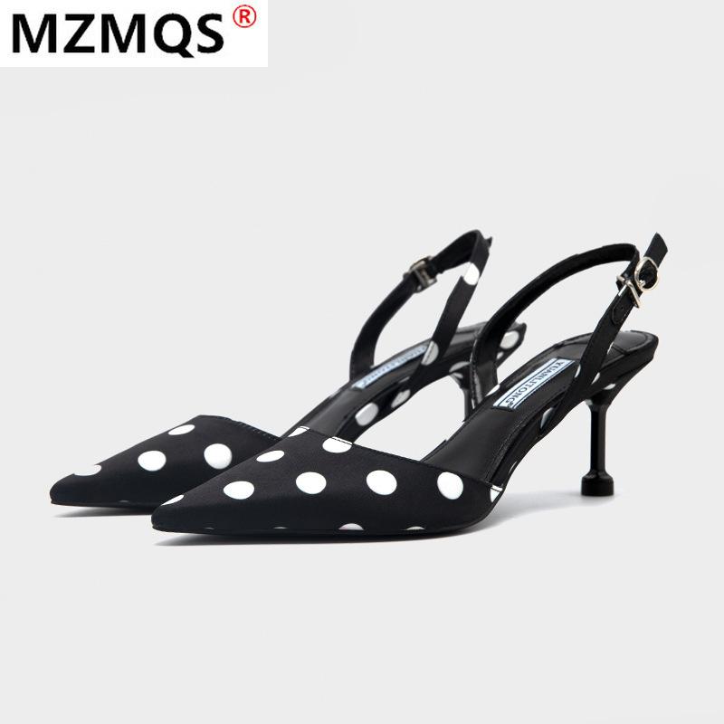 

Summer Women's Pumps Fashion Wave Point Pointed Toe Sandals Vintage Buckle Thin Stilettos Dress Party Shoes For Woman, Black