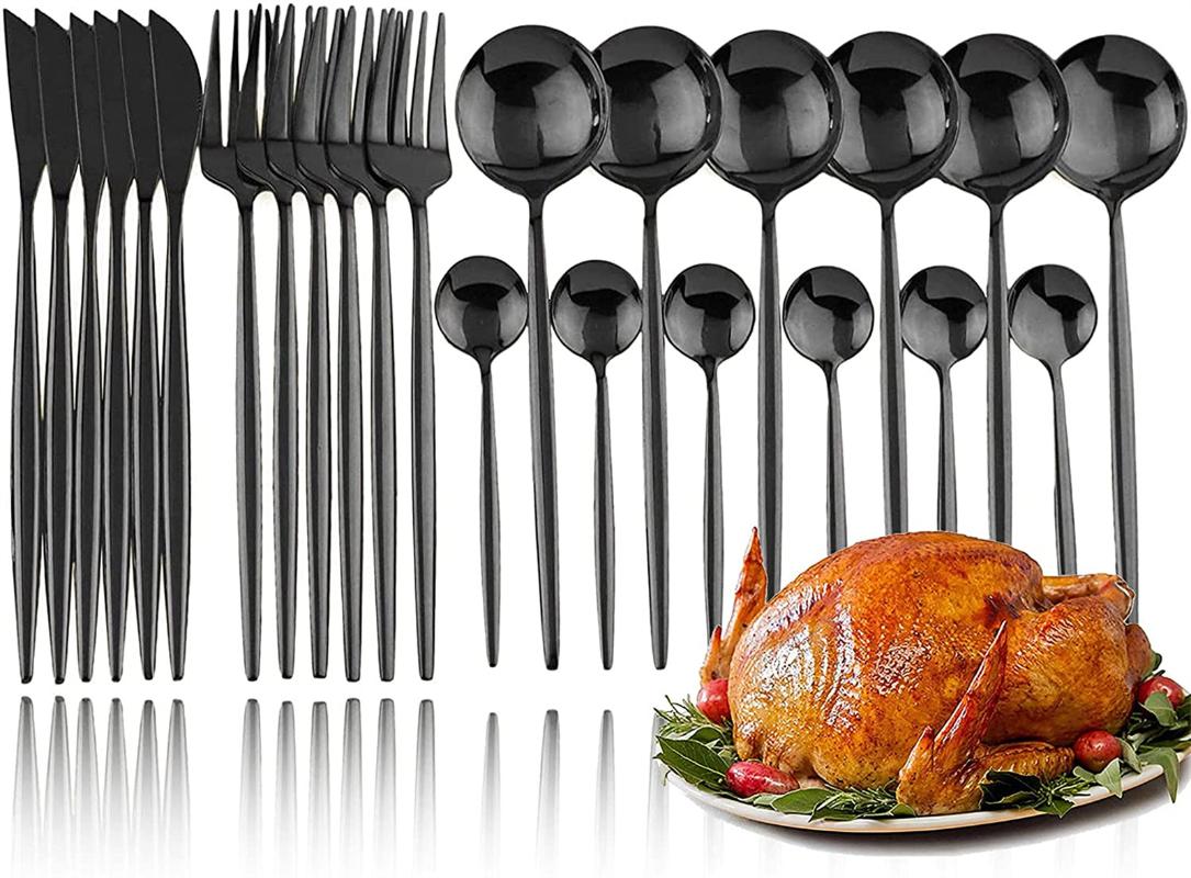 

Dinnerware Sets 24pcs Stainless Steel Cutlery Set Elegant Mirror Polished Tableware For Wedding Thanksgiving Christmas Kitchen