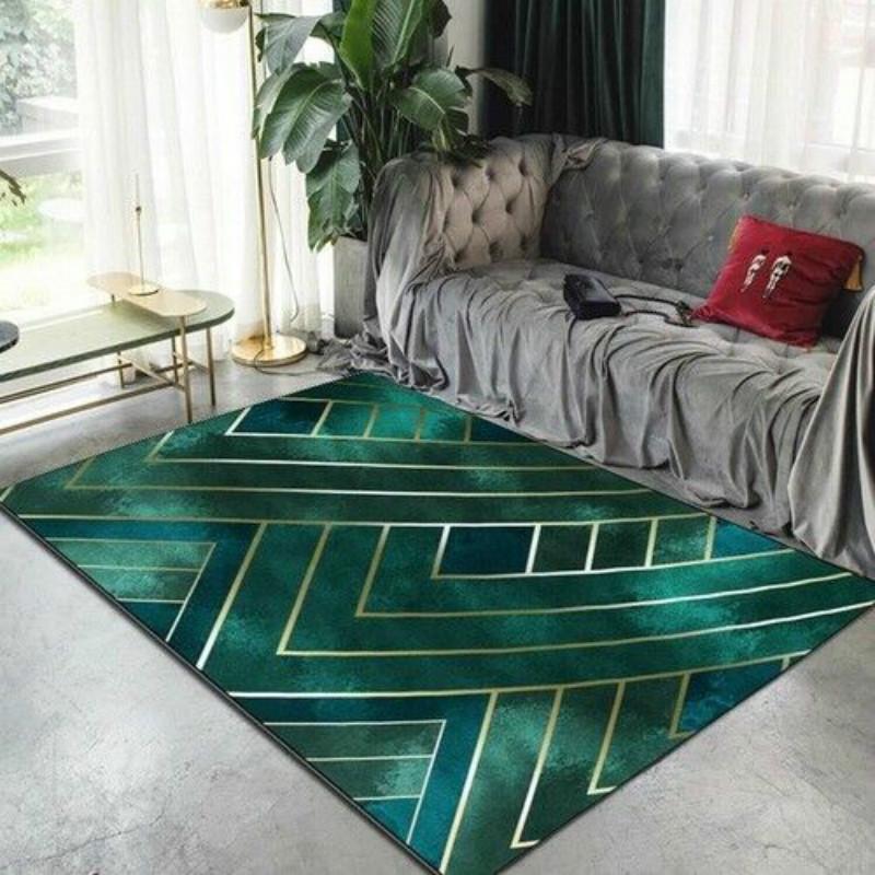 

Carpets Luxury Dark Green Gold Thread Carpet Living Room Bedroom Safety Non-slip Bedside Household Decoration Products