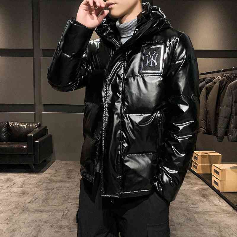 

WY bright face down men's short new Korean thickened tooling couple jacket, Black