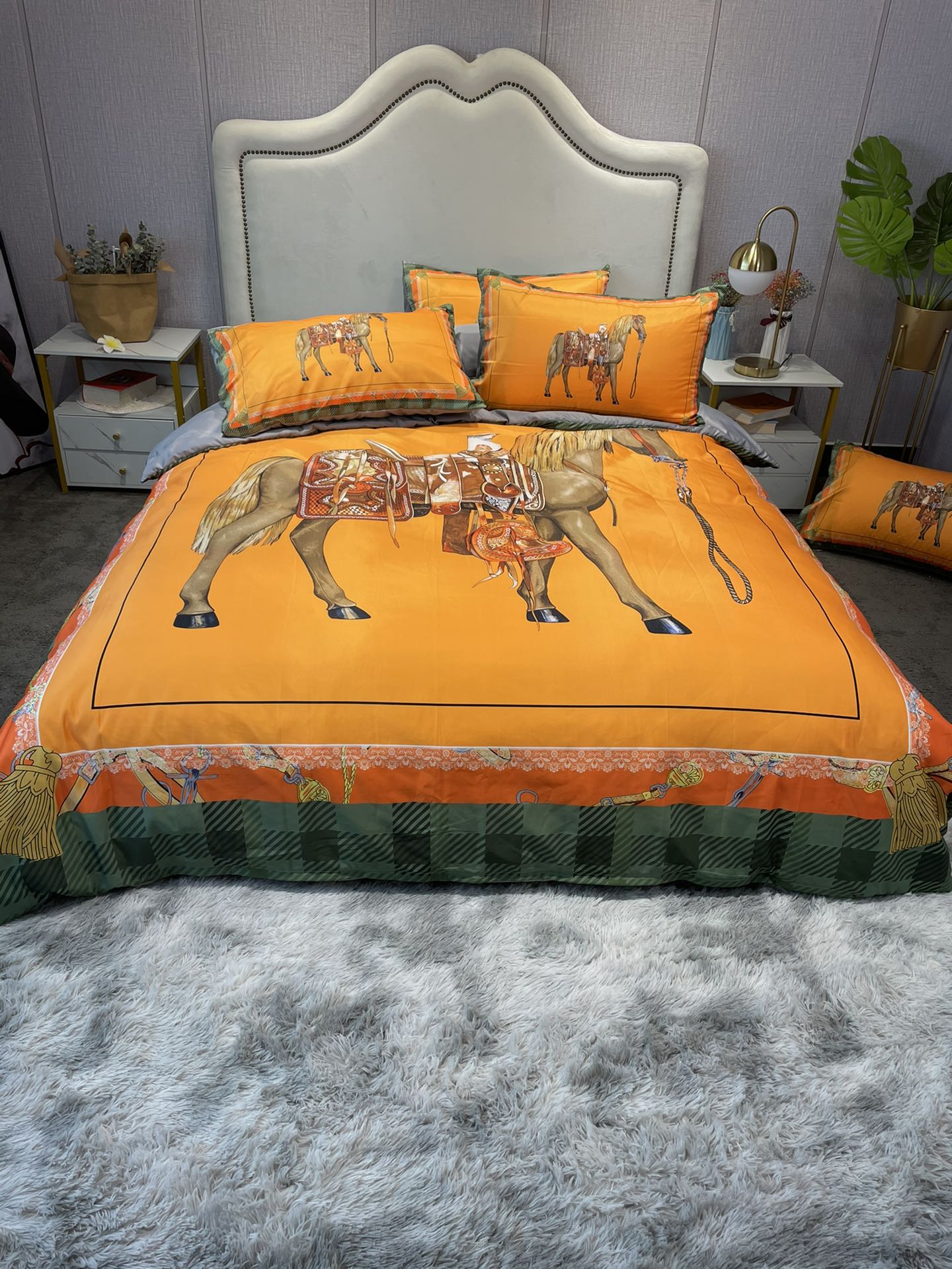 

4PCS Bedding Sets Fashion Animal Printing Creative Design Bed Sheet with 2 Pcs Pillowcase Four Piece Set Orange