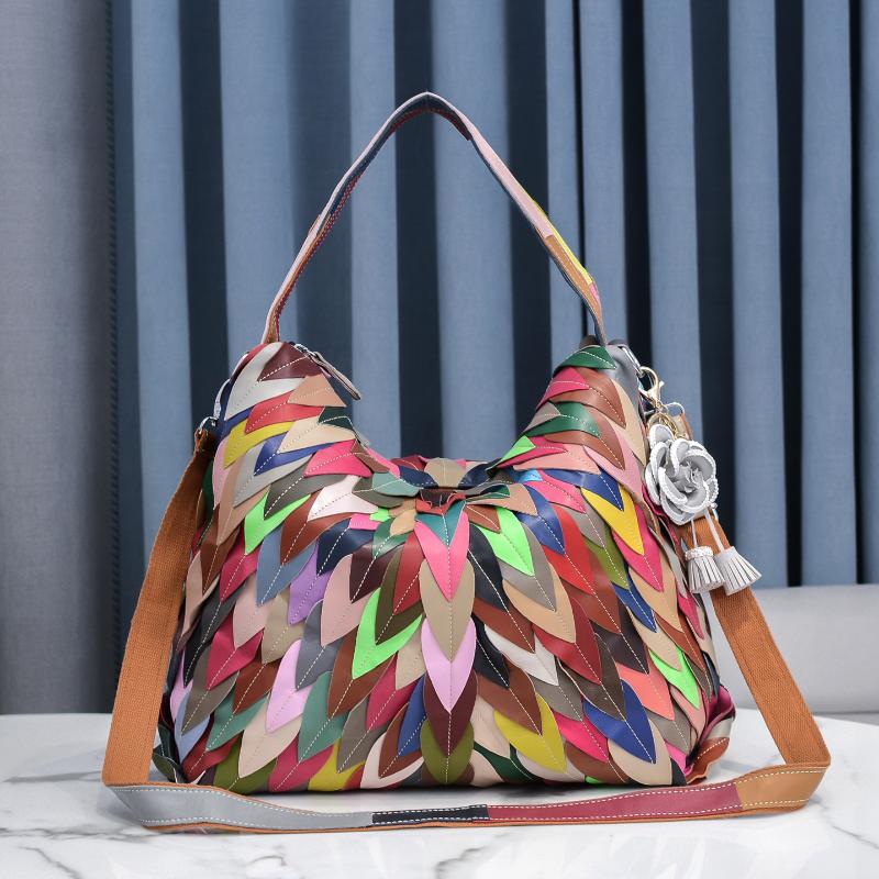 

Evening Bags Handmade Embossing Retro Leaf Stitching Luxury Handbags Women Designer 2021 Winter Genuine Leather Shoulder Crossbody