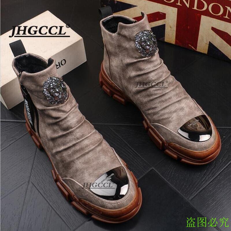 

Casual Martin boots men's snowshoes Korean version joker high top ankle leather designer booties zapatillas hombre V47, White