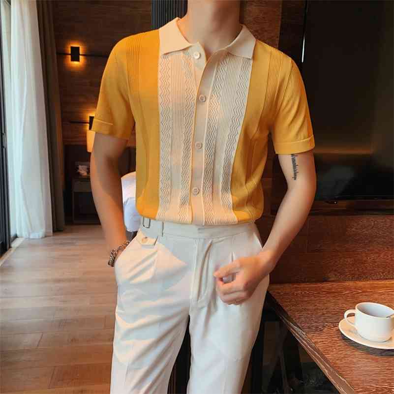 

High Quality Summer Short Sleeve Polo Shirt Men Clothing Fashion Contrast Color Slim Fit Casual Knitted Tee Shirts Homme 210707, Black
