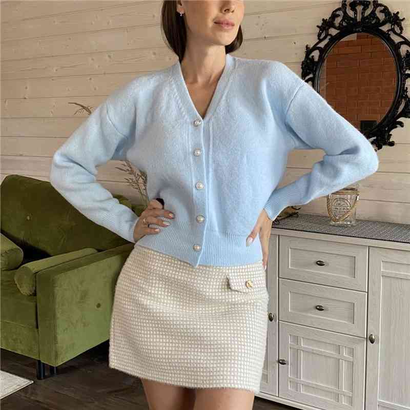 

colorfaith womens autumn winter sweaters fashionable elegant oversize short pink cardigans vintage knitwear swc1343jx, White;black