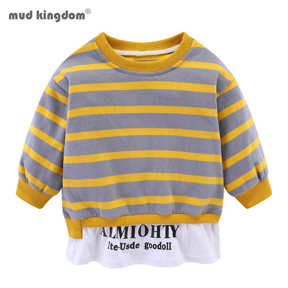 

Mudkingdom Boys Girls Sweatshirts Striped Patchwork Fashion Pullover Kids Clothes 210615, Yellow gray