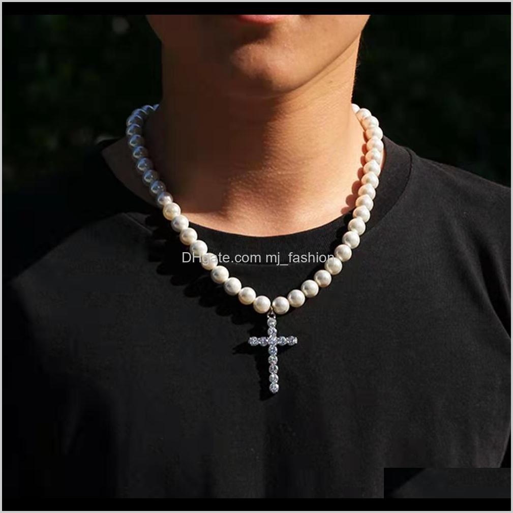

& Jewelry Drop Delivery 2021 Iced Out Cross Pendant For Men Women Luxury Designer Pearls Chain Necklaces Bling Diamond Crosses Pendants Pearl, Silver