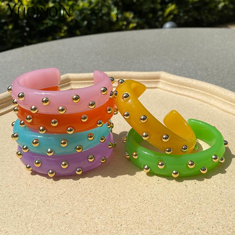 

Bangle Fashion Colorful Resin Open Bracelet For Women With Designer Charm Irregula Punk Girls Bracelets Jewellery