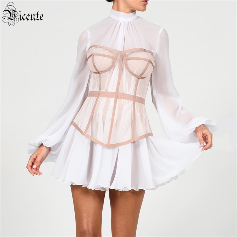 

Ladies Dress Celebrity Party Cocktail Waist Design Puff Sleeve Ruffle 210520, White