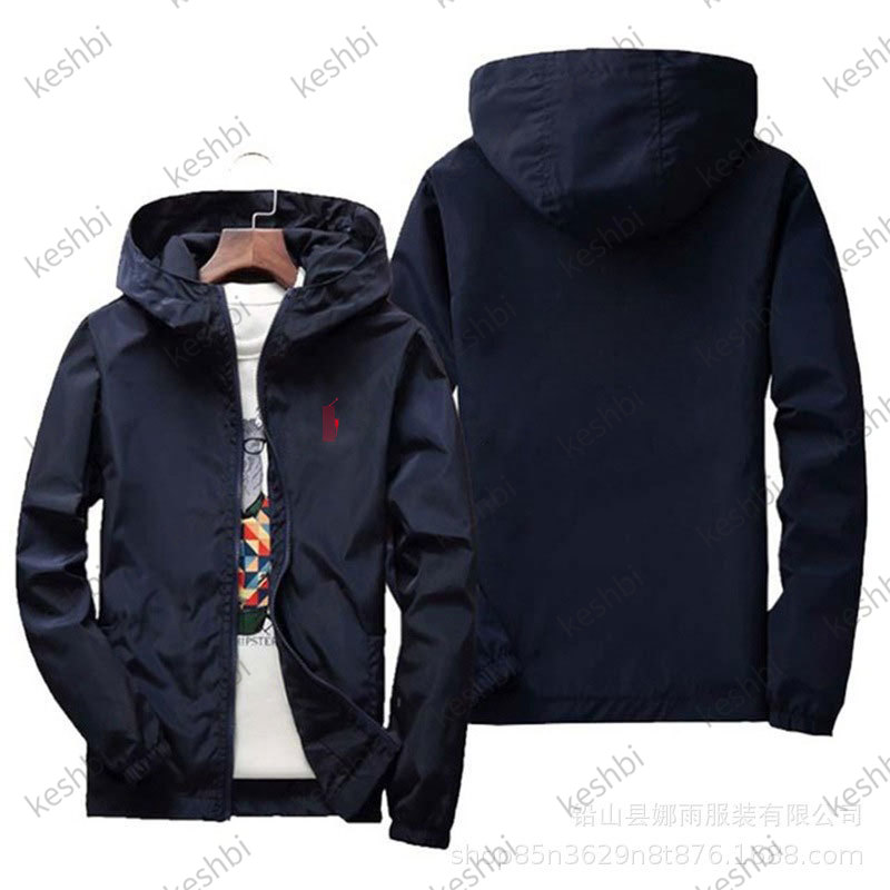 

New Men Hooded Jackets Zipper Casual Windproof Sportwear Outdoor Windbreaker, Black