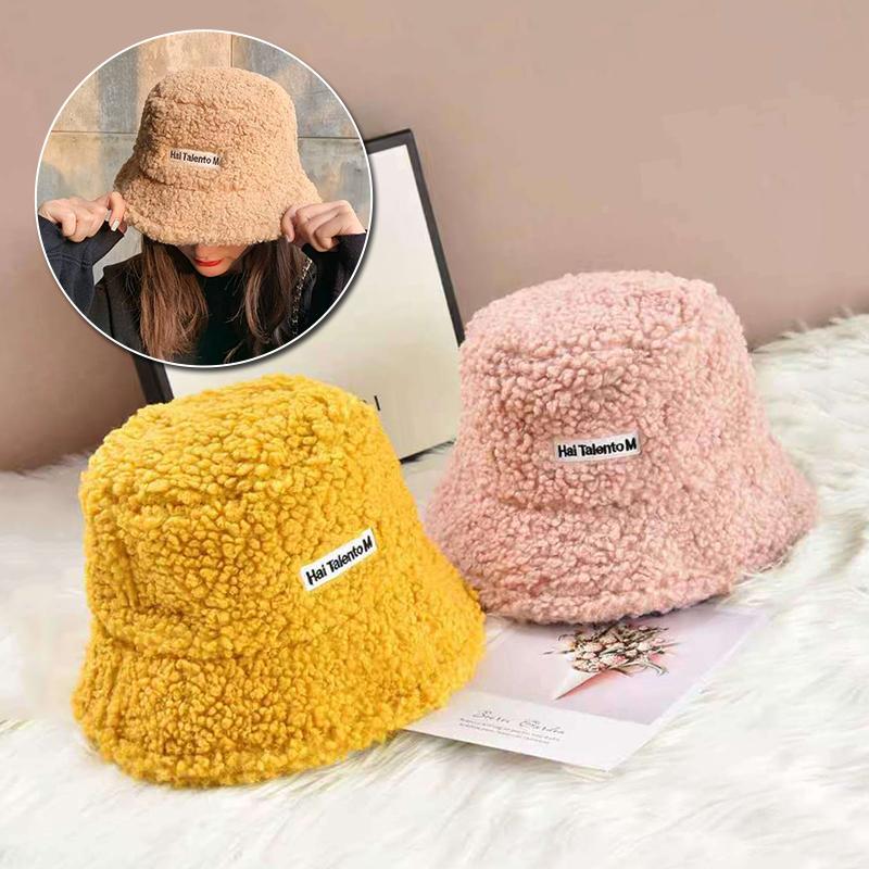 

Wide Brim Hats Solid Artificial Women Hat Fur Warm Female Cap Faux Winter Bucket For Outdoor Sunscreen Sun Panama Lady Bonnet, Yellow