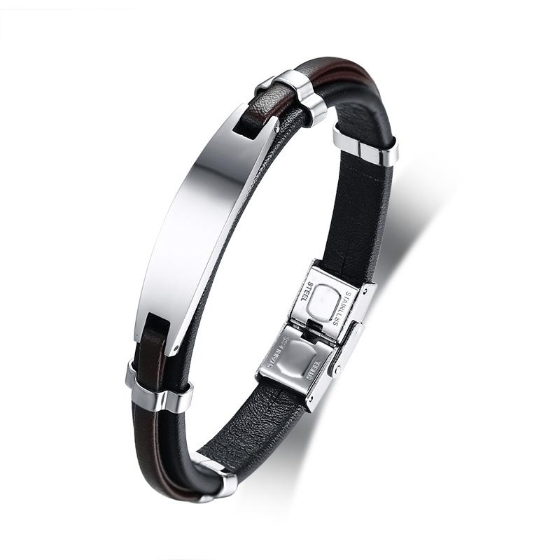 

Bangle 2021 Fashion Stainless Steel Curved Brand Leather Material Simple Style And Temperament Bracelet For Men 's Accessories