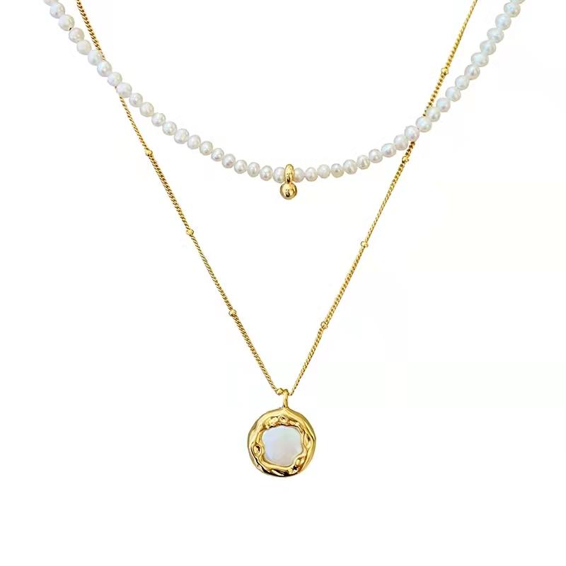 

Chokers Retro Simple Baroque Freshwater Button Pearl Shell Elegant Chains Short Necklace