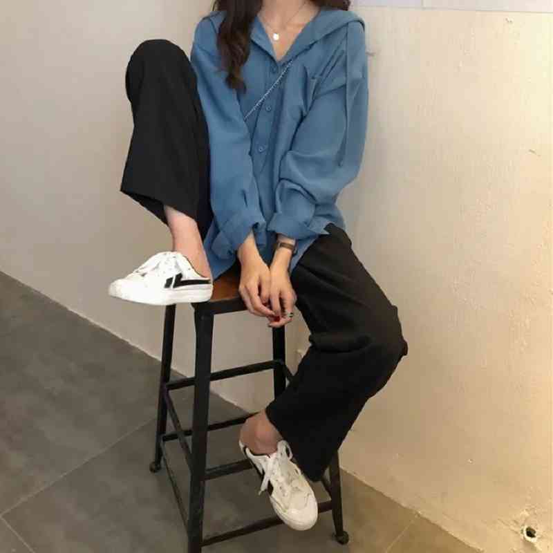

Street Style Hooded Women Tunic Shirt Button Up Blouse Oversize Long Sleeve Ladies Shirts Plus Size Summer Female Tops 210521, Sku