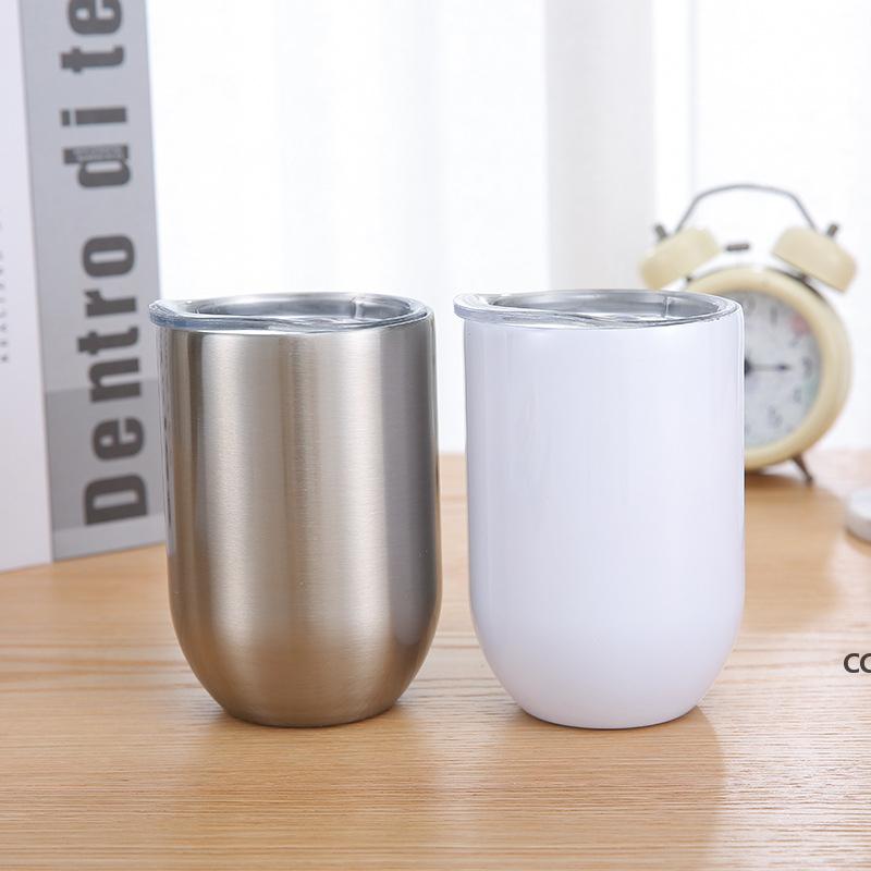 

12oz sublimation wine tumbler straight wine glasses blank champagne mug 2-layers vacuum insulated coffee mugs with lid sea shipping DHD8379, White