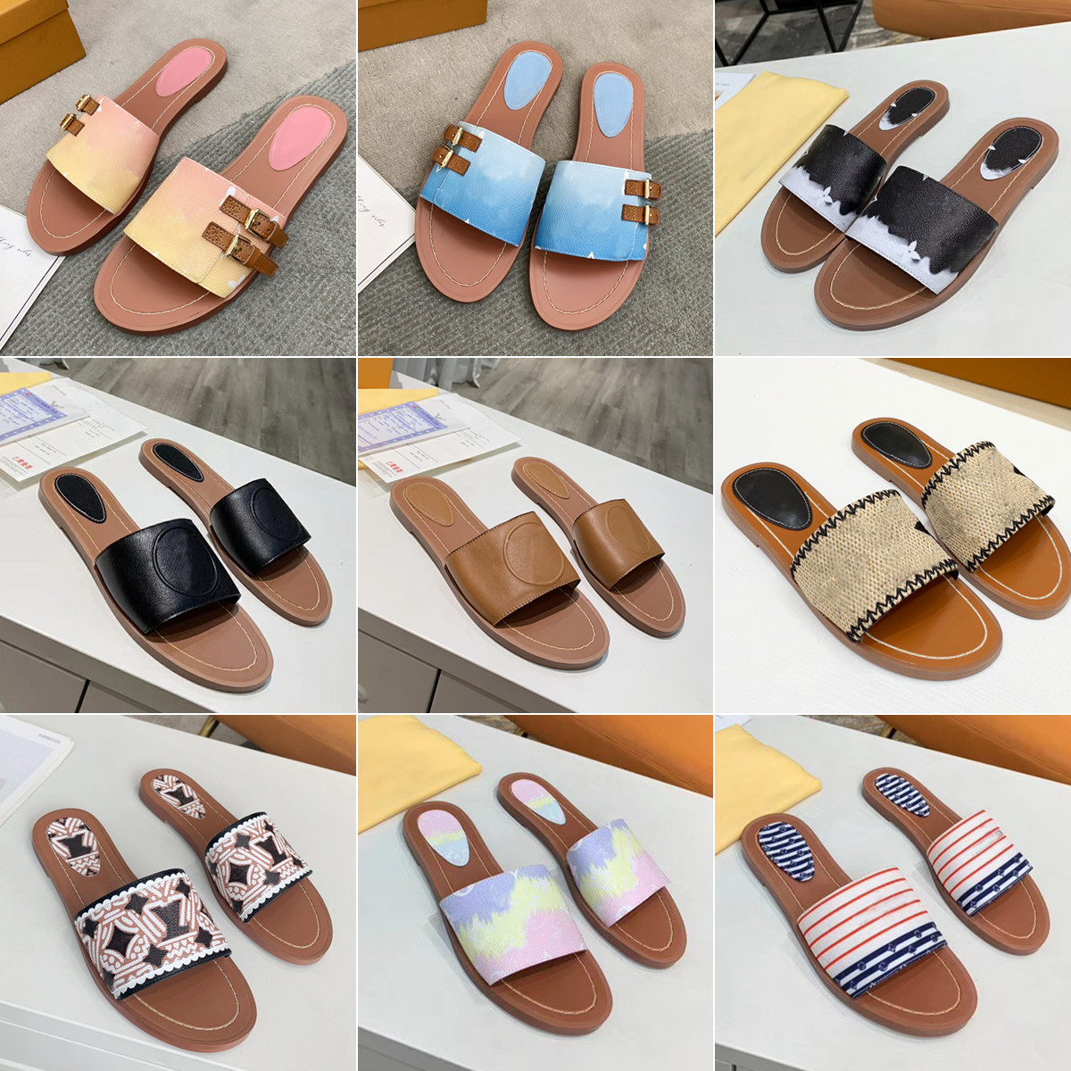

2021 Platform Designer Rubber Slides Sandal Floral brocade Fashion Mens Gear bottoms Flip Flops Slippers Striped Womens Sandals Designers With Box Loafers, 25