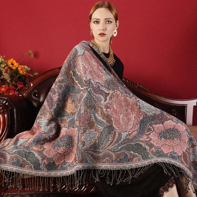 

Scarves Winter 100% Wool Scarf Square Women Thicken Warm Shawls And Wraps For Ladies Big Blanket Pashmina With Tassel Pure