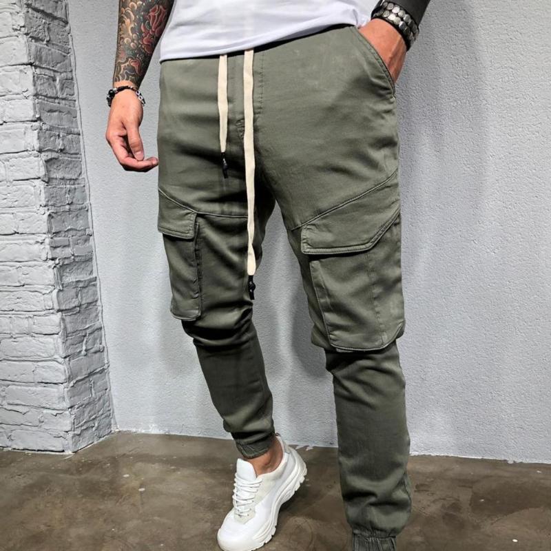 

Men's Pants Men Cargo Training Slacks Casual Sweatpants Solid Color Drawstring Black Army