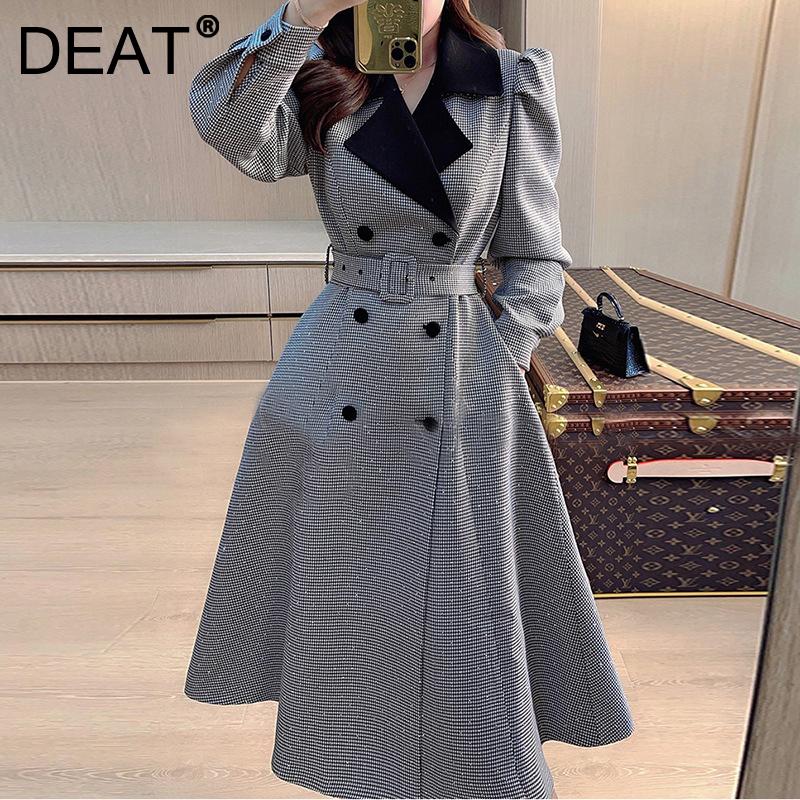 

Women's Trench Coats DEAT 2022 Autumn And Winter Fashion Temperament Windbreaker Coat Medium Long Double Breasted 7180, Tan;black