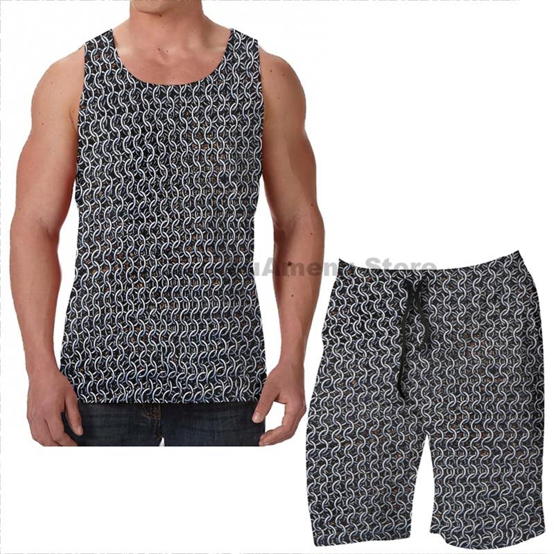

Men's Tracksuits Summer Funny Print Men Tank Tops Women Knight (Chainmail Armor) Beach Shorts Sets Fitness Vest, Women tank tops